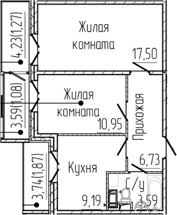 2-комнатная квартира 52.18 м², 5/8 эт., ЖК «SERTOLOVO PARK»